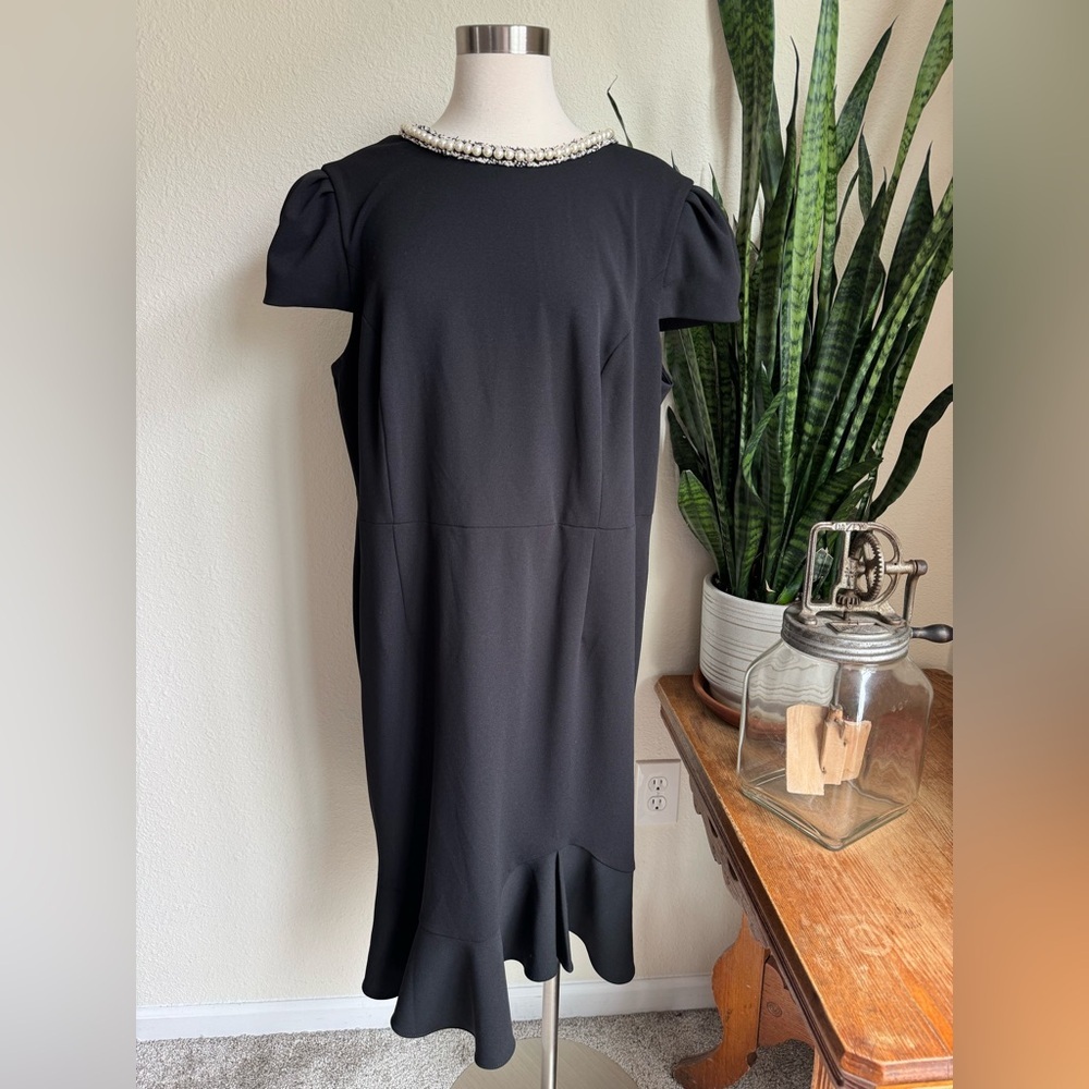 Vintage Betsey Johnson Black Pearl Trim Cocktail Dress Size 18W - Picture 3 of 8